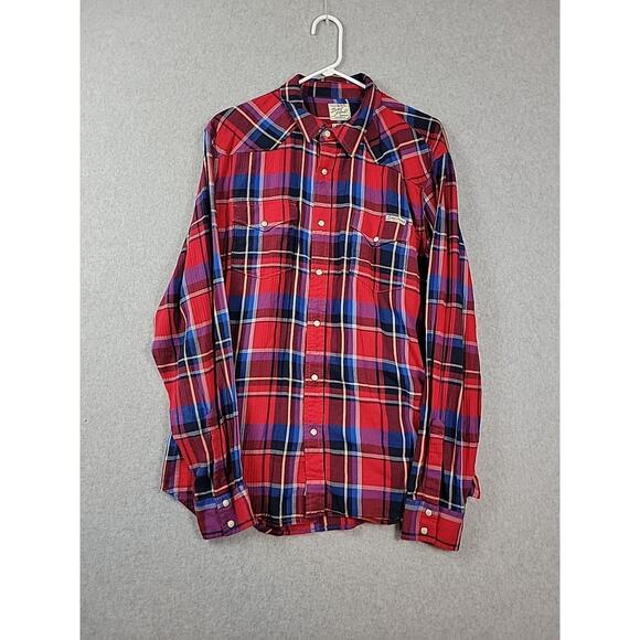 Lucky Brand 100% Cotton Red Blue Plaid LS Pearl Snap Western Shirt Men's XL - Picture 1 of 12